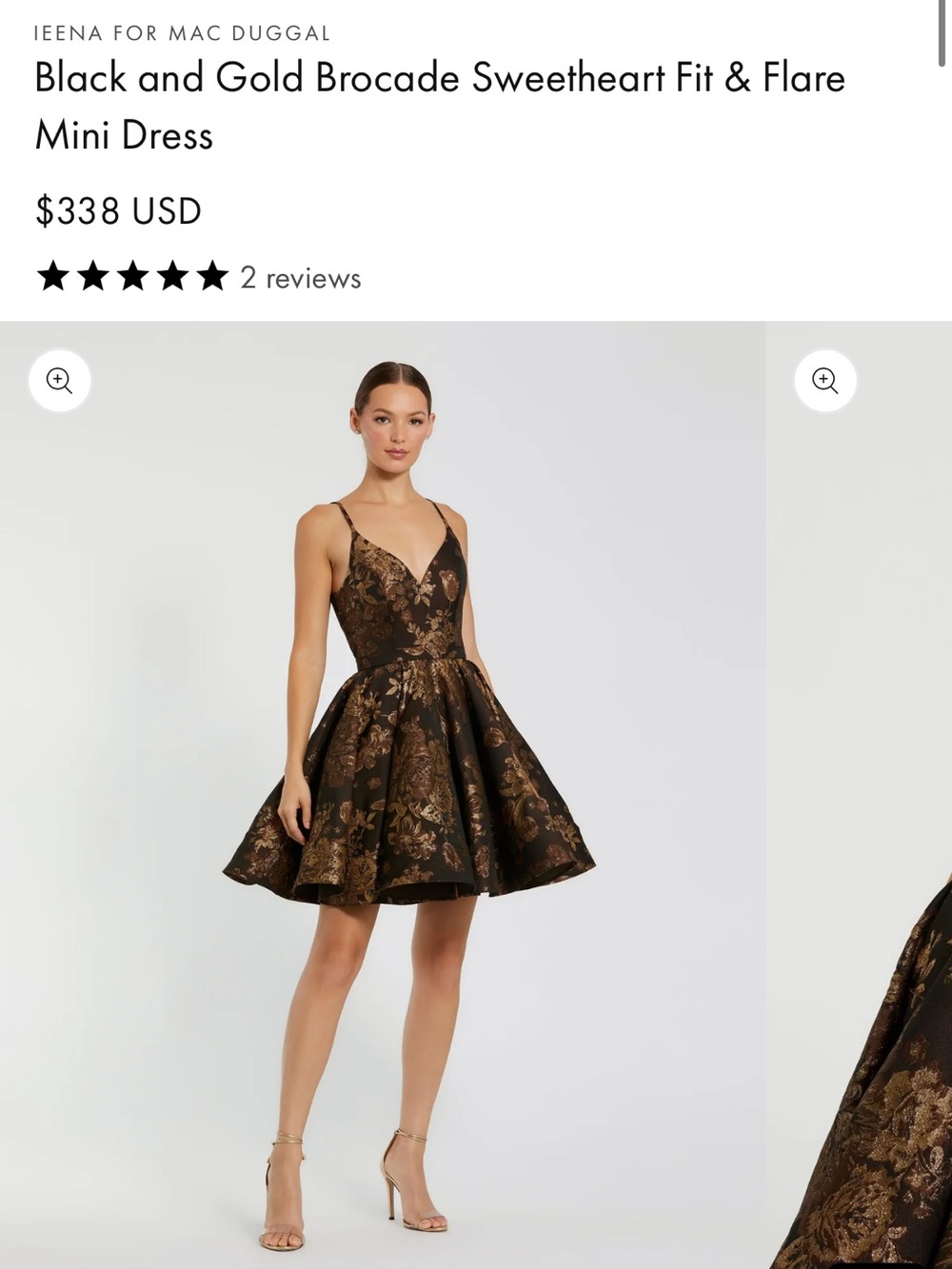 Mac Duggar Metallic Floral Fit-and-Flare Mini Dress in Black and Gold - Picture 3 of 5